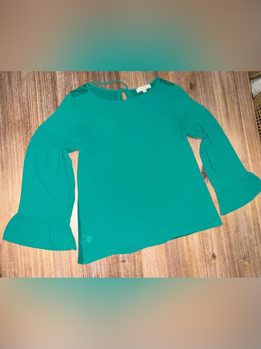 LOFT Emerald Green Bell Sleeve Blouse Size S